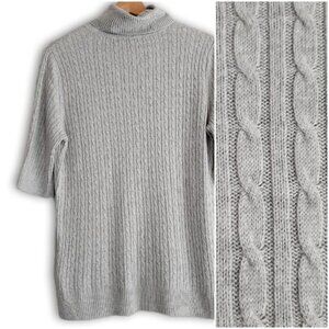 ESPRIT / Fine Cable Knit Braid Pattern Short Sleeve Turtleneck Sweater Top Sz XL